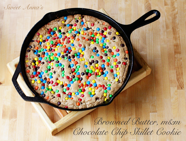 Browned Butter m&m Chocolate Chip Skillet Cookie | Sweet Anna's