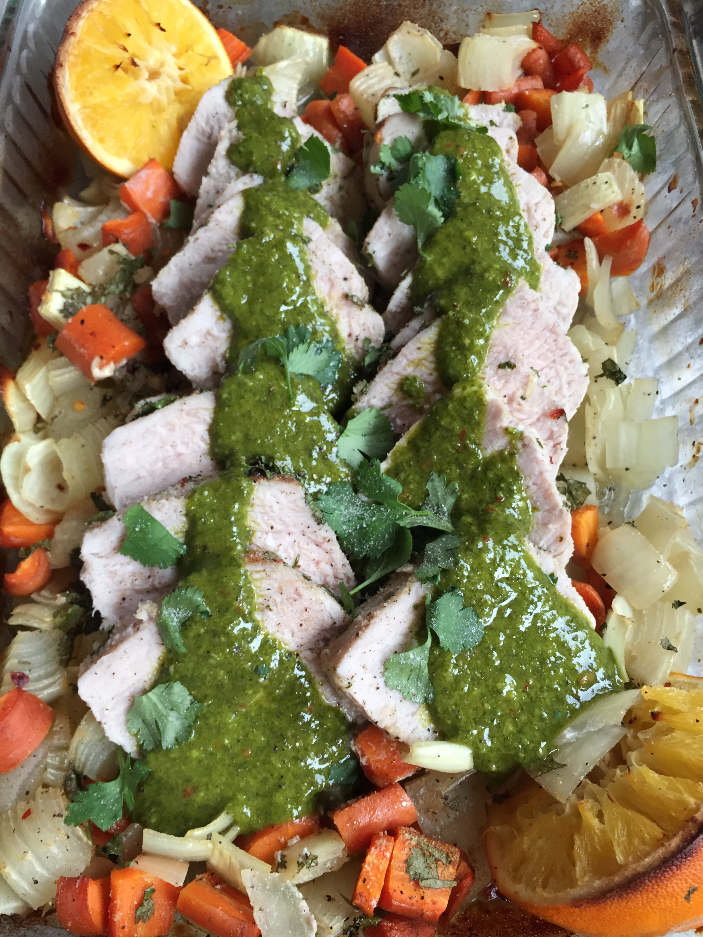 Citrus Roasted Pork Loin with Chimichurri Sauce and CIlantro Rice | Sweet Anna's