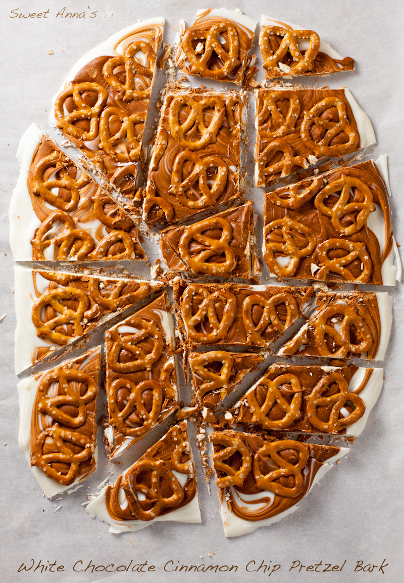 White Chocolate Cinnamon Chip Pretzel Bark | Sweet Anna's